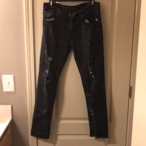 Carbon distressed skinny jeans ripped black